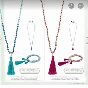 Teal Tassel Convertible Necklace + Bracelet Set